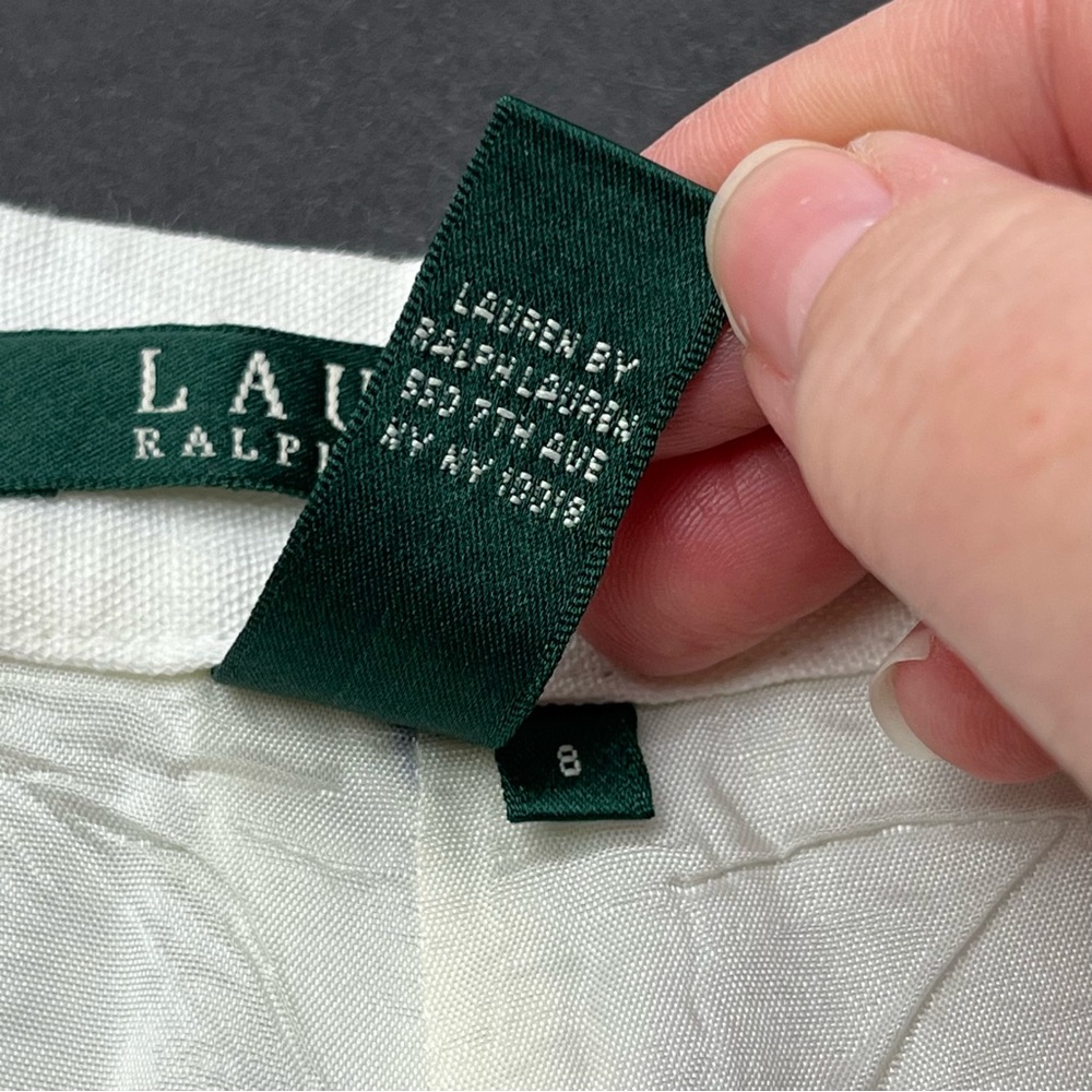 Lauren Ralph Lauren Linen Lined White Blue Striped Womens 8 Wide Leg Pant FLAWED - Picture 3 of 15